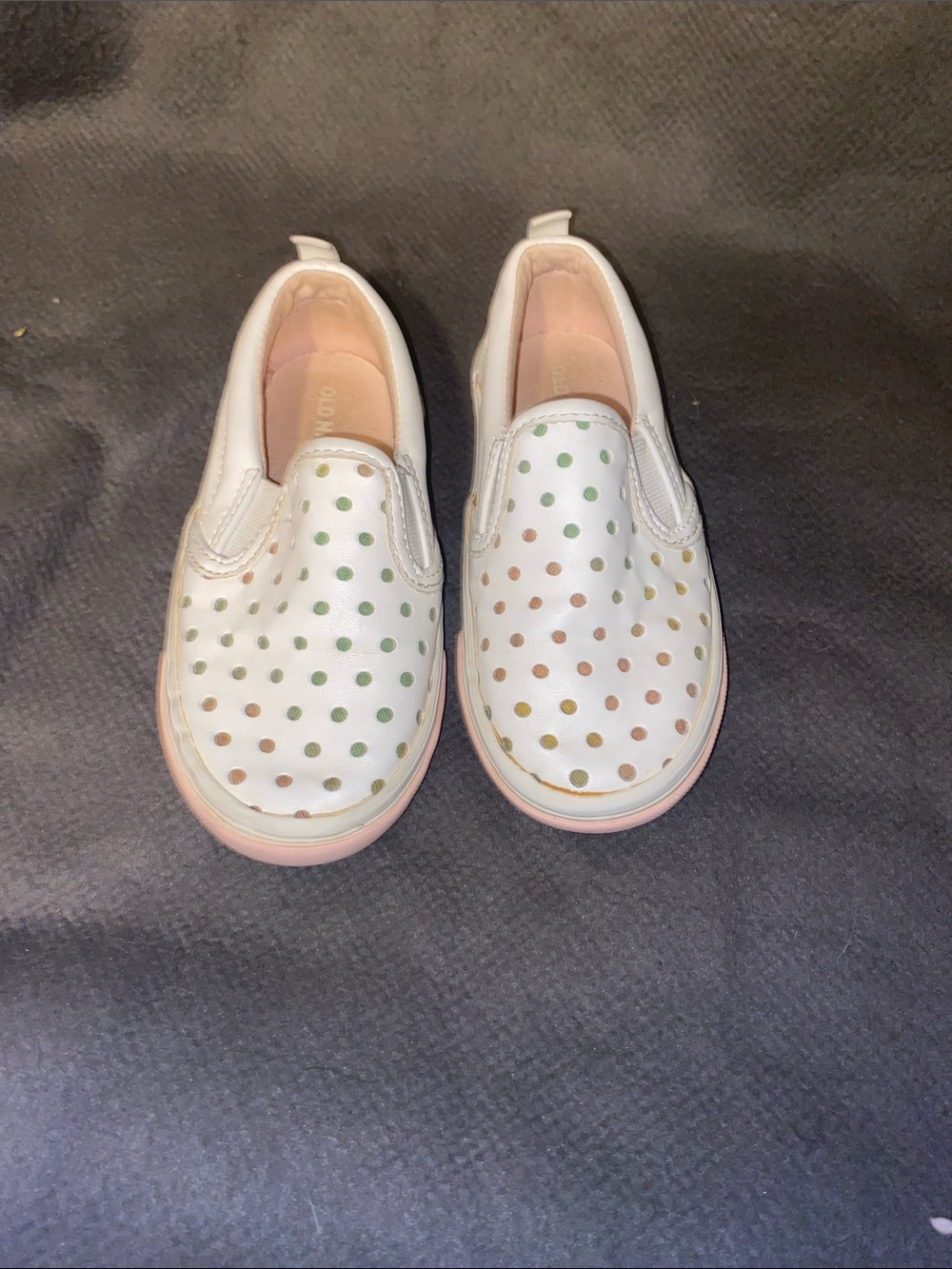 Old Navy White Slip-On Kids Sneakers with Pastel Polka Dots and Pink Trim